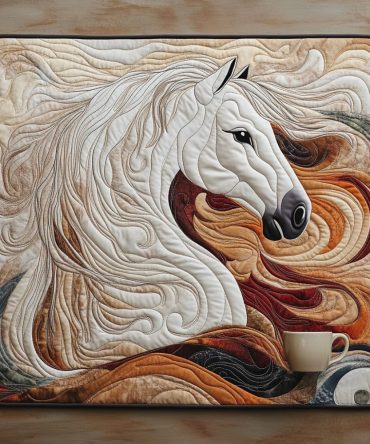Elegant White Horse Quilted Placemat — Bright Equestrian Table Accent, Machine-Washable, Heat & Stain Resistant, Stylish Kitchen Decor