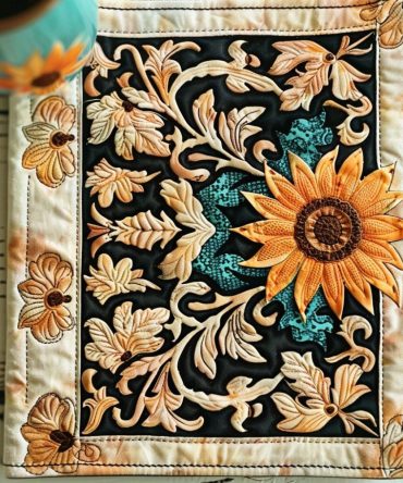 Baroque Sunflower Quilted Placemat — Vintage-Inspired Table Accent, Cotton Blend, Elegant Farmhouse & Dinner Party Ready