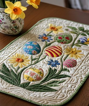 Vintage Easter Charm Quilted Placemat — Retro Floral Holiday Table Mat, Soft Cotton Quilting, Reusable & Machine-Washable