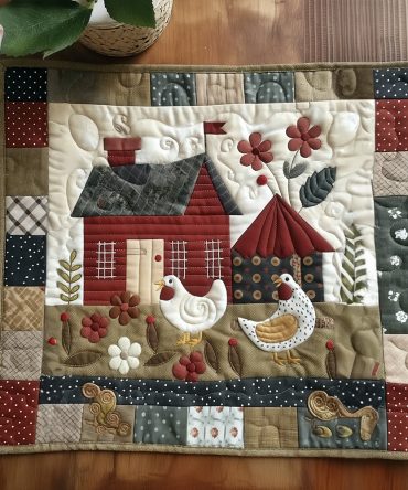 Vintage Rooster Quilted Placemat — Classic Farmhouse Table Mat for Rustic Dining, Reversible & Easy-Care Machine-Washable Design