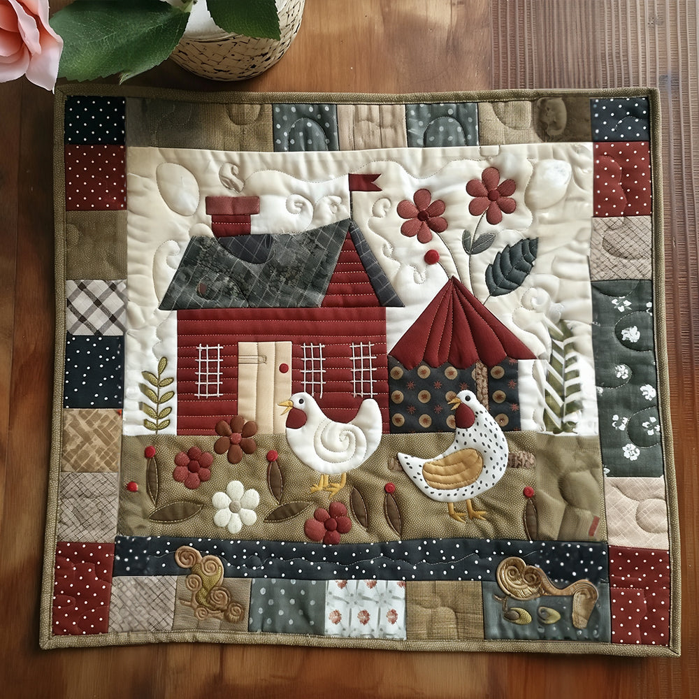 Vintage Rooster Quilted Placemat — Classic Farmhouse Table Mat for Rustic Dining, Reversible & Easy-Care Machine-Washable Design