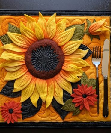 Vivid Sunflowers Quilted Placemat — Bright Sunflower Table Mat, Quilted Cotton Blend for Sunny Kitchen & Rustic Dining Decor