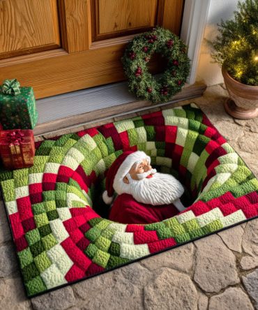Vortex Santa Dive Christmas Doormat — Whimsical Santa Swirl Welcome Mat, Durable Holiday Entry Rug With Non-Slip Backing