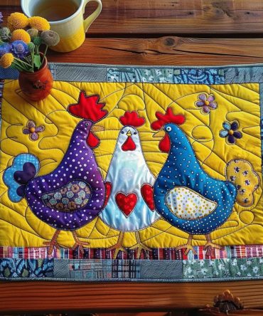 Wacky Hen Haven Quilted Placemats — Playful Hen & Coop Table Accents, Sturdy Cotton Quilting, Easy-Care, Perfect for Farmhouse Kitchens