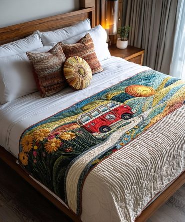 Wanderlust Path Quilted Bed Runner – Global Travel-Inspired Bedding Accent, Lightweight Cotton Blend For Queen & King