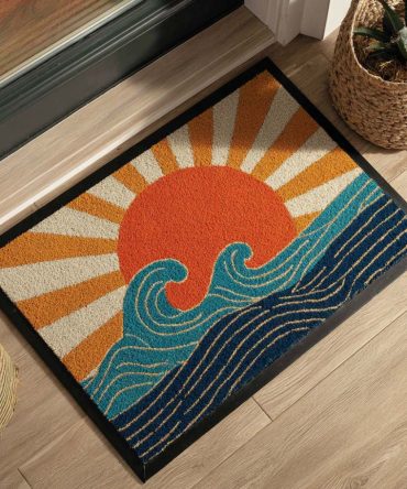 Warm Horizon Coir Doormat - Serene Gradient Design, Durable Outdoor Welcome Mat With Anti-Slip Backing For Porches & Entryways