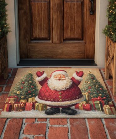 Waving Santa Welcome Mat — Cheerful Holiday Front Door Doormat, Durable Indoor & Outdoor Seasonal Accent, Non-Slip And Easy Care