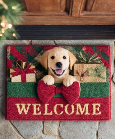 Labrador Welcome Gift Mat - Friendly Dog Illustration Indoor/Outdoor Doormat, Machine-Friendly Care, Absorbent Surface & Non-Slip Backing