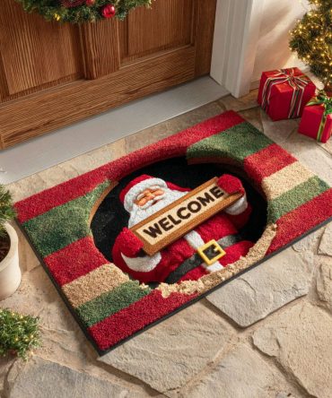Welcome Santa Holiday Doormat - Classic Festive Front Door Mat, Durable Non-Slip Christmas Welcome Rug For Porch & Entryway