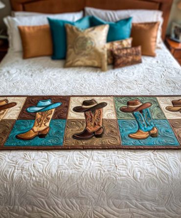Western-Inspired Quilted Bed Scarf For Queen & King Beds — Rustic Cowboy Bedroom Accent, Durable Cotton Comfort