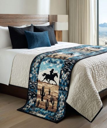 Western Whispers Quilted Bed Runner — Subtle Frontier Motif, Luxe Quilted Scarf To Elevate Rustic & Modern Country Bedrooms