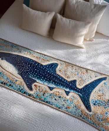 Ocean Whale Shark Quilted Bed Runner — Nautical Bedroom Accent, Durable Cotton-Feel Runner For Coastal Style, Reversible & Machine Washable