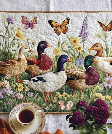 Whimsical Floral Duck Quilted Placemat — Charming Duck & Floral Table Accent, Colorful Garden Motif, Soft Quilted Fabric for Dining & Gifts