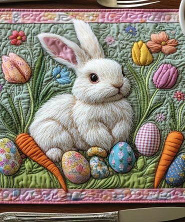 Whimsical Easter Quilted Placemat - Playful Spring Bunny & Egg Design, Durable Cotton, Machine Washable, Festive Tableware Mat