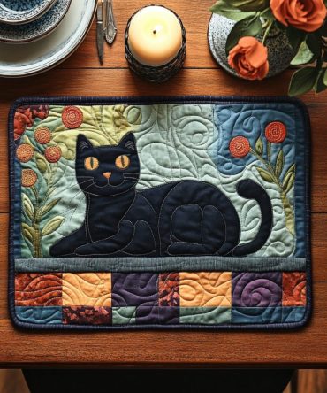 Whisker Dreams Quilted Placemat — Dreamy Cat-Pattern Table Mat, Soft Padding, Durable & Easy-Care for Daily Dining