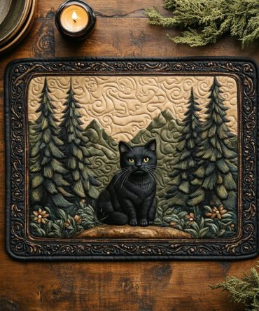 Whisker Hollow Cat Quilted Placemat - Whimsical Feline Art, Soft Cotton Fill, Table Protection & Machine Washable Gift For Cat Lovers