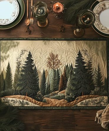 Whispering Trees Quilted Placemat — Tranquil Woodland Design for Rustic Tables, Heat-Guarding & Machine Washable