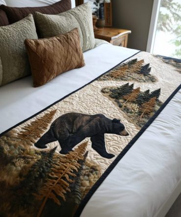 Whispers Of The Woods Quilted Bed Runner - Serene Woodland Decorative Throw For Queen & King Beds, Reversible, Soft Textured Accent