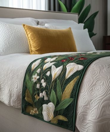 White Blossom Promise Quilted Bed Runner — Pure White Floral Bed Scarf For Timeless, Refined Bedroom Layers, Soft & Durable