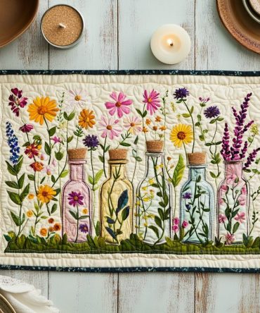 Wild Garden Quilted Placemat - Botanical Cotton Table Mat with Lush Floral Patchwork for Colorful Dining and Outdoor Entertaining