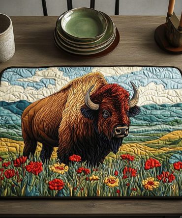 Wild Plains Quilted Cotton Placemat — Rustic Wildlife Scene Table Mat for Country Kitchens, Picnics & Themed Entertaining