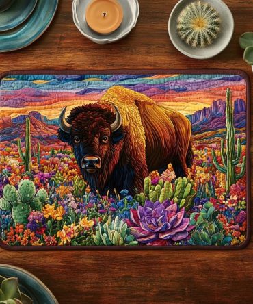 Wild Plains Quilted Placemat - Rugged Prairie Design, Earth-Tone Table Mats, Durable Cotton, Non-Slip Backing, Easy Care