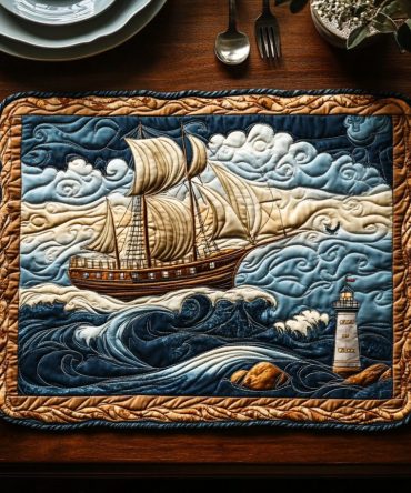 Wind & Waves Quilted Placemat — Coastal Stripe Cotton Table Mat for Beach-Style Dining, Casual Entertaining & Easy Care