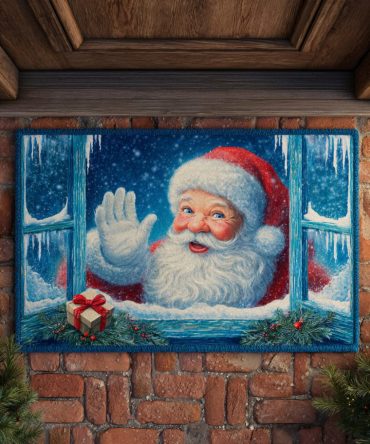 Window Santa Door Mat - Charming Christmas View Doormat With Santa Peeking Design, Durable Coir Porch Rug For Indoor/Outdoor, Non-Slip