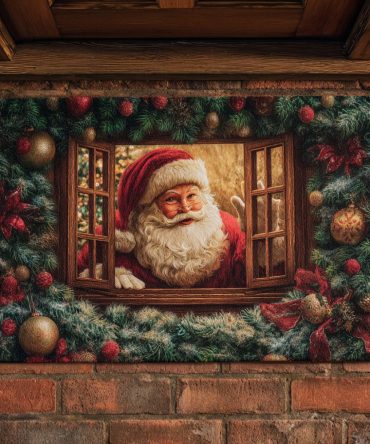 Window Santa Claus Doormat — Playful Santa Peeking Welcome Mat, Heavy Coir Front Door Rug For Holiday Decor, Porch & Gift Idea