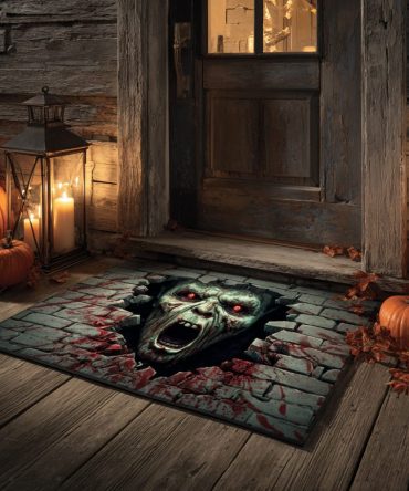 Window Zombie Watch Welcome Mat – Spooky Coir Doormat With Creepy Window Graphic, Heavy-Duty Non-Slip Porch Mat For Halloween