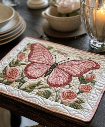 Winged Grace Elegant Quilted Table Placemat — Designer Dining Mat, Soft Padding, Easy-Care & Stylish Table Decor