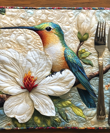 Handcrafted Quilted Placemat with Elegant Winged Bird Design — Premium Cotton Table Mat for Dining, Gifts & Farmhouse Decor