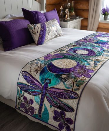 Wings Over Moon Quilted Bed Runner — Ethereal Nighttime Motif Bedding Accent, Lightweight Quilting For Serene Bedrooms & Guest Rooms