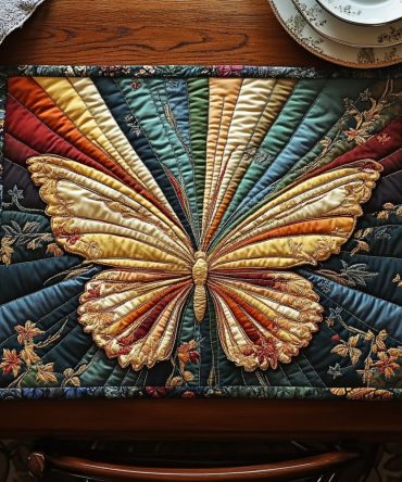 Wings in Bloom Quilted Placemat — Floral Butterfly Dining Mat with Colorful Reversible Design, Cushioned Protection, Stain-Resistant & Machine-Washable