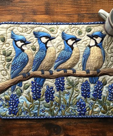 Wings of Calm Quilted Table Placemat — Elegant Washable Dining Mat, Cushioned Protection & Serene Bird Motif for Stylish Table Settings