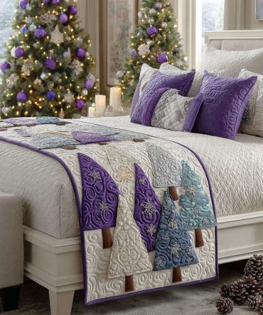 Winter Amethyst Quilted Bed Runner — Jewel-Toned Quilted Bed Scarf, Luxury Purple Winter Bedding Accent, Reversible, Soft & Durable