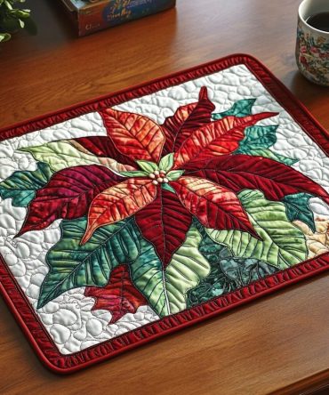 Winter Petals Quilted Placemat — Frosted Floral Table Mat with Padded Insulation, Machine Washable Fabric, Classic Seasonal Table Decor