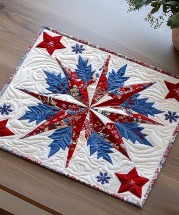 Winter Bloom Quilted Placemat — Seasonal Floral Table Mat with Cozy Quilting, Durable Cotton-Blend, Machine-Washable for Holiday & Everyday Use