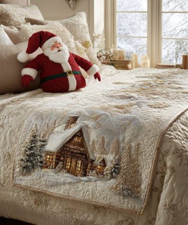 Rustic Winter Cabin Quilted Bed Runner - Cozy Lodge-Style Decorative Bed Scarf, Warm Cotton Blend With Plaid Accents For Country & Mountain Retreats