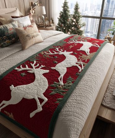 Cozy Winter Dash Quilted Bed Runner – Festive Holiday Bedroom Accent, Luxurious Quilted Scarf For Queen & King Beds, Warm Seasonal Decor