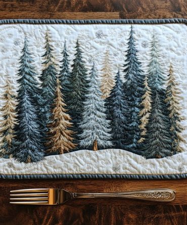 Winter Forest Quilted Placemat — Snowy Woodland Table Accent, Quilted Dining Mat for Holiday Dinners & Seasonal Entertaining