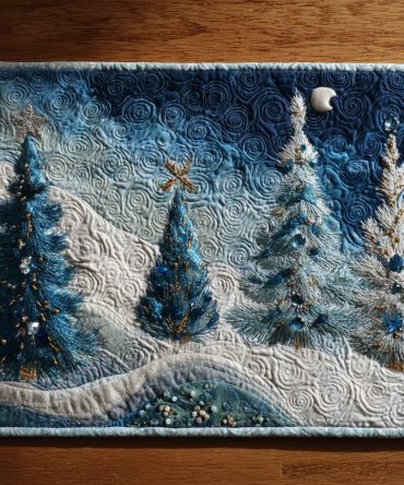 Winter Forest Quilted Table Placemat - Snowy Woodland Christmas Dining Mat, Soft Cotton, Insulated, Machine Washable & Durable