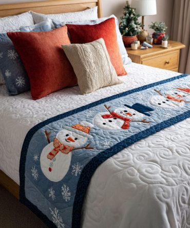 Winter Friends Quilted Bed Runner — Playful Holiday Scene With Animals, Cozy Cotton-Blend, Reversible & Machine-Washable Accent