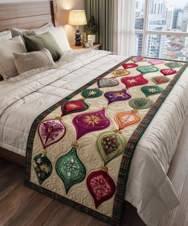 Winter Glow Quilted Bed Runner - Cozy Seasonal Bedding Accent For King, Queen & Twin Beds, Warm Holiday Styling