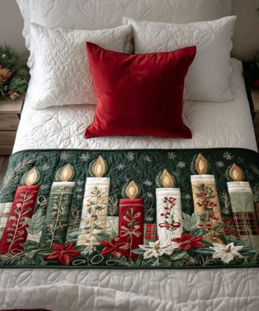 Winter Glow Quilted Bed Scarf — Soft Neutral Holiday Bed Runner, Quilted Throw Accent For Modern & Rustic Bedroom Styling This Season