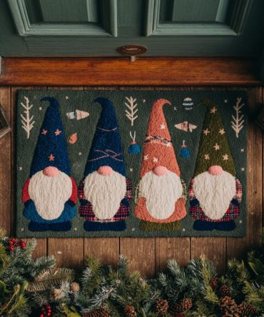 Winter Gnome Trio Coir Welcome Mat - Festive Holiday Doormat, Durable Outdoor/Indoor Seasonal Mat With Cute Gnome Design For Porch
