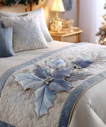 Winter Holly Quilted Bed Runner — Classic Christmas Bedding Accent With Holly Motif, Soft Insulating Layer, Easy-Care Fabric