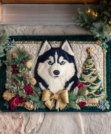 Festive Winter Husky Doormat: Heavy-Duty Coir Welcome Mat For Cold Weather Entry, Non-Slip Backing & Fade-Resistant Print
