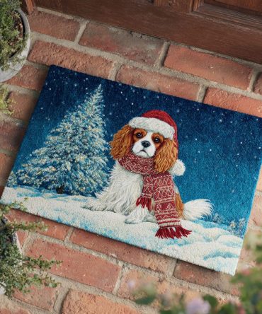 Winter King Charles Welcome Mat – Elegant Cavalier Spaniel Door Rug, All-Weather Non-Slip Coir Entrance Mat For Pet Fans