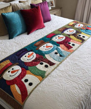 Winter Magic Quilt-Style Bed Scarf — Enchanting Holiday Quilted Bed Runner For Cozy Seasonal Bedding & Festive Home Decor
